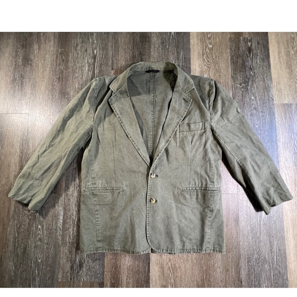 Members Only Blazer Jacket Mens 42R Olive Green Cotton Casual Two Button Coat
